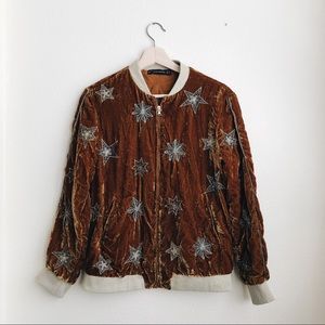 Zara velvet embroidered bomber jacket